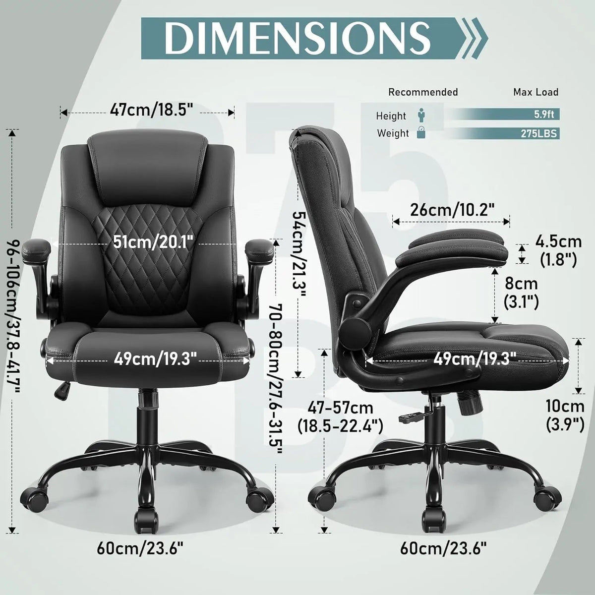 Ergonomic Leather Office Chair Adjustable Armrests Black - Get it from Bo