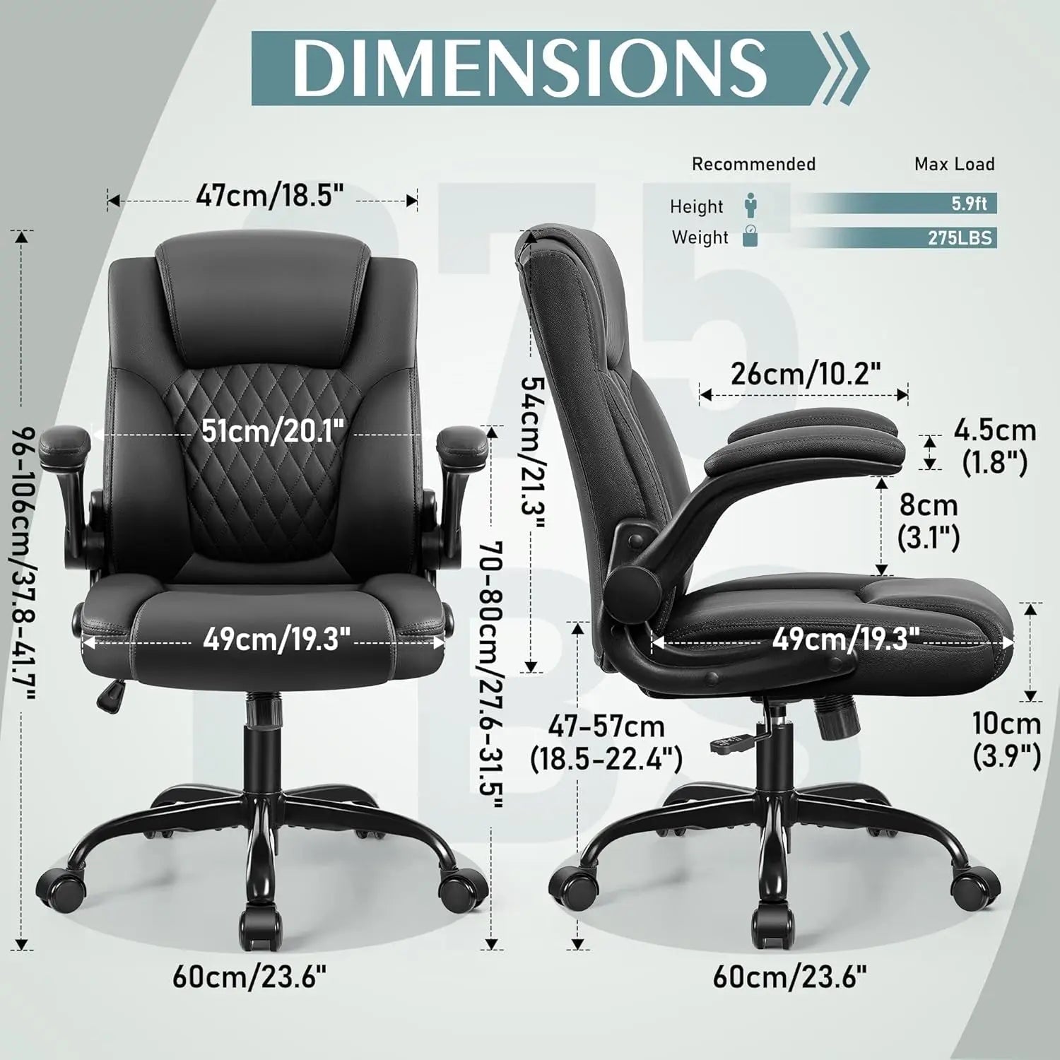Ergonomic Leather Office Chair Adjustable Armrests Black - Get it from Bo