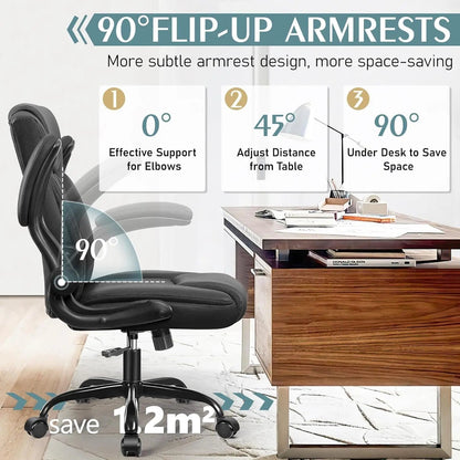 Ergonomic Leather Office Chair Adjustable Armrests Black - Get it from Bo