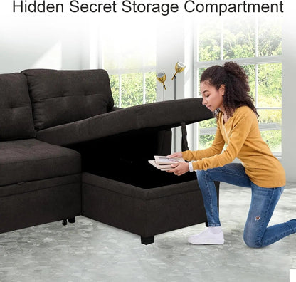 Espresso Velvet Sleeper Sectional Sofa Bed Chaise Set - Get it from Bo