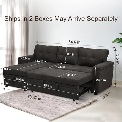 Espresso Velvet Sleeper Sectional Sofa Bed Chaise Set - Get it from Bo
