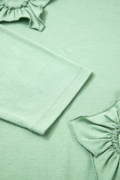 Grass Green Flower Applique Mineral Wash Plus Size Top