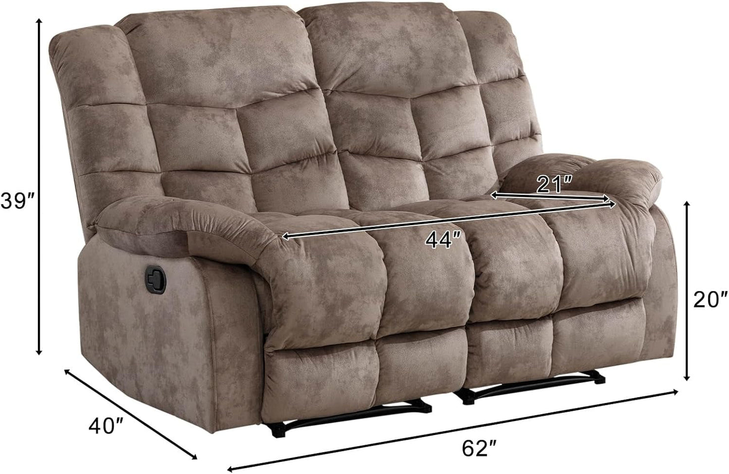 Manual Two Seat Loveseat Recliner Sofa Light Brown ShipItFurniture