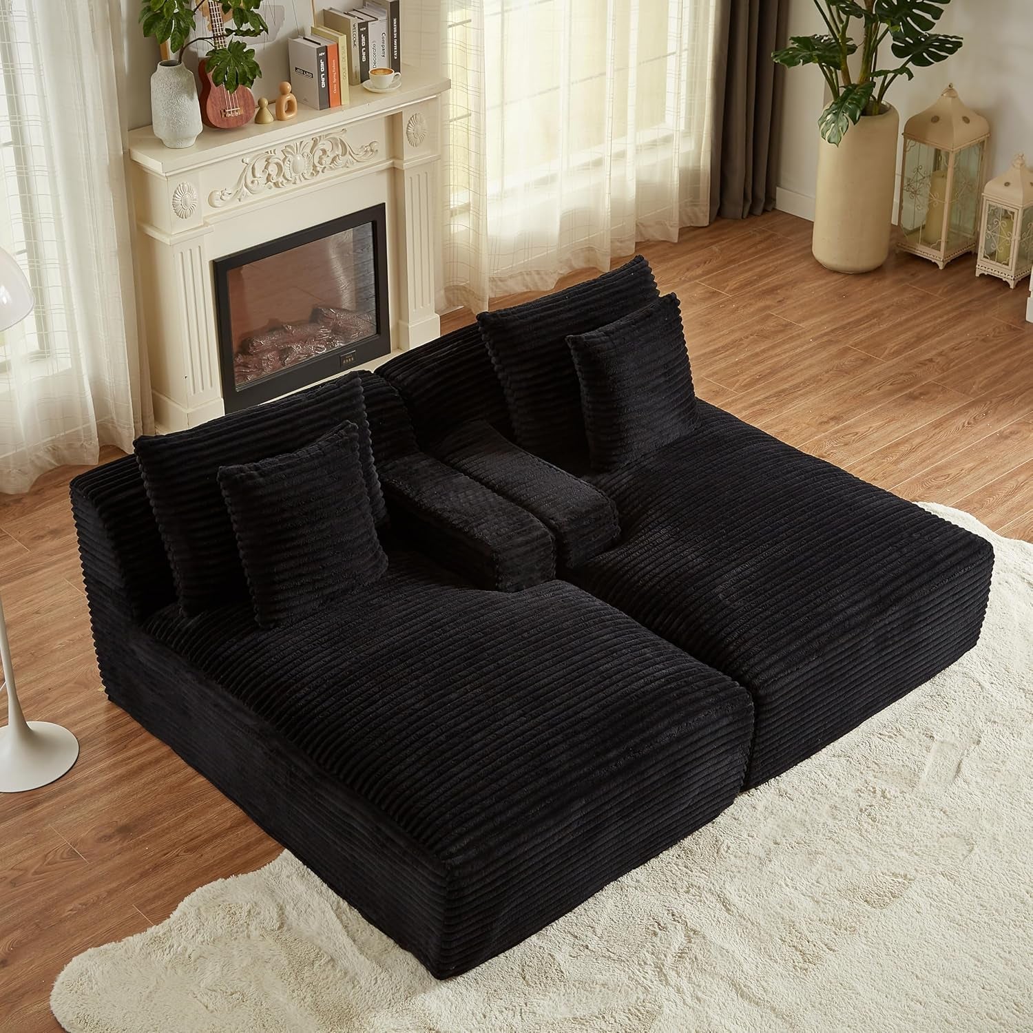 Oversized Corduroy Chaise Lounge Loveseat With Sleeper Sofa ShipItFurniture