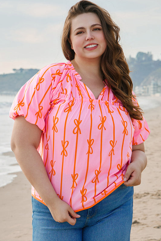 Sydney Plus Size Bowknot V Neck Blouse - Get it from Bo