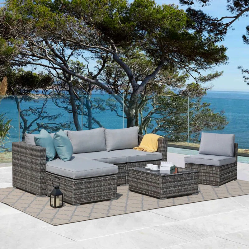 6 Piece Rattan Outdoor Sectional Set With Cushions ShipItFurniture