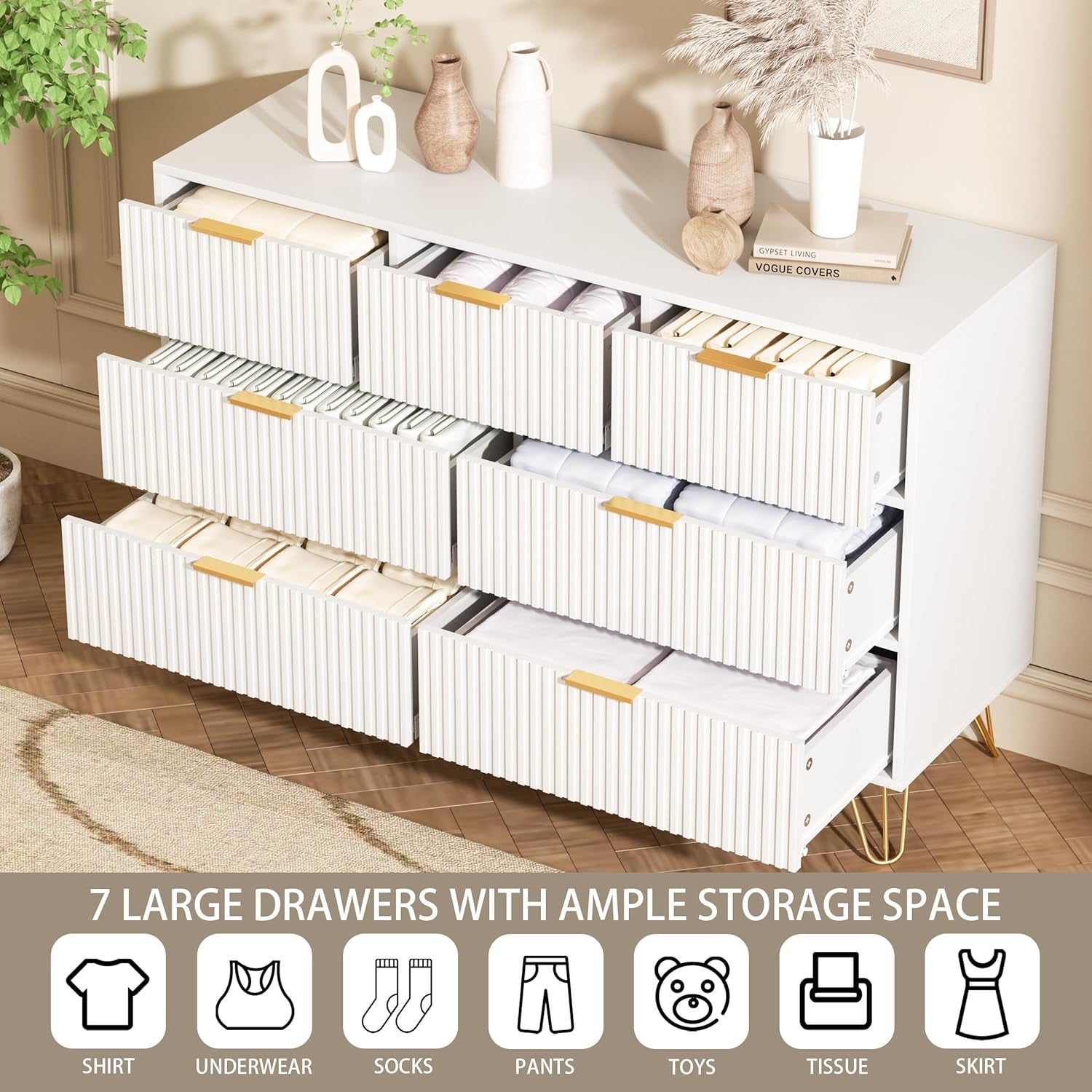 White Dresser 47 Inch Wide Modern Storage With Drawers ShipItFurniture