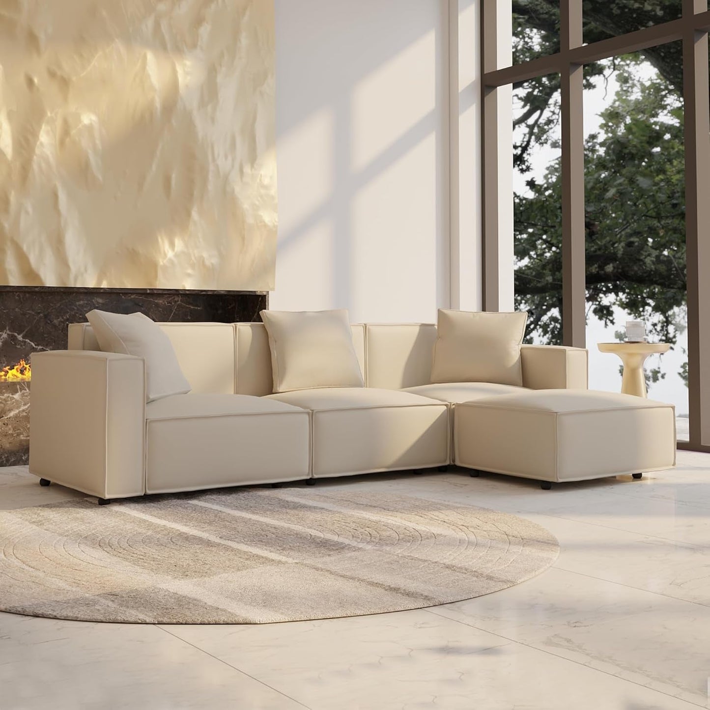 Cream Modular Sectional Sofa Set With Ottoman And Chaise ShipItFurniture