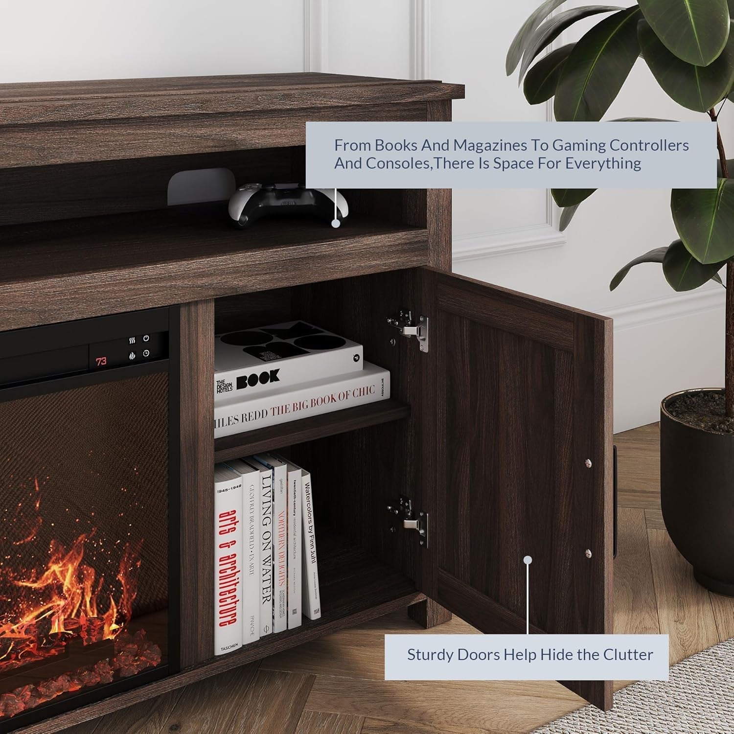 65 Inch Electric Fireplace TV Stand Modern Farmhouse Design ShipItFurniture