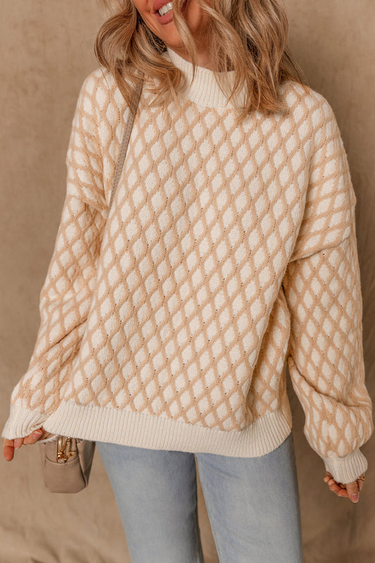 Ximena Rhombus Textured Knit Sweater Threaded Pear