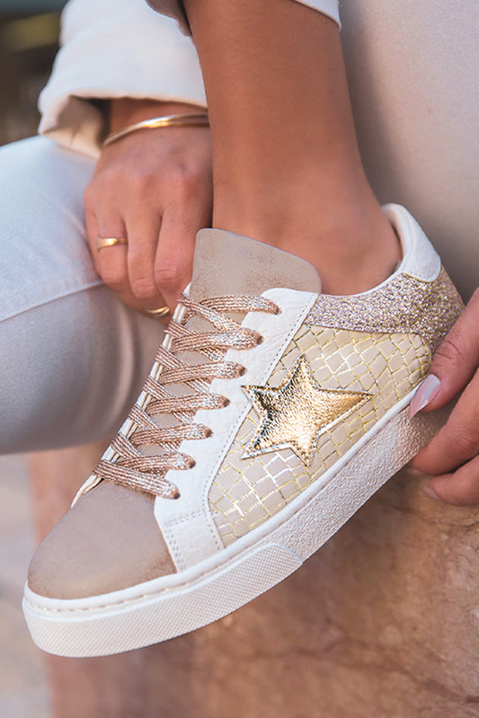 Clare Gold Glitter Star Lace-up Sneakers Threaded Pear