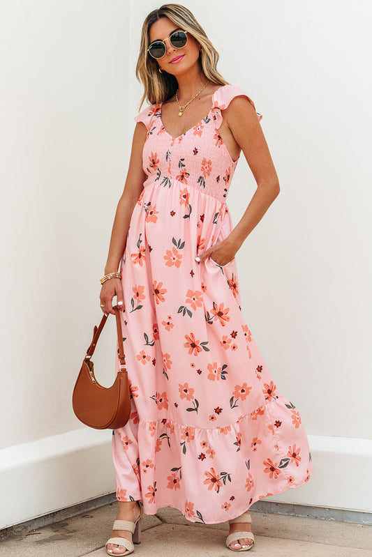 Clare Floral High Waist Ruffle Hem Long Dress