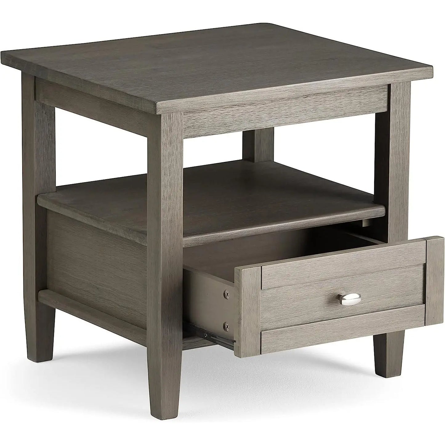 Solid Wood Rectangle End Table With Drawer Farmhouse Grey-2