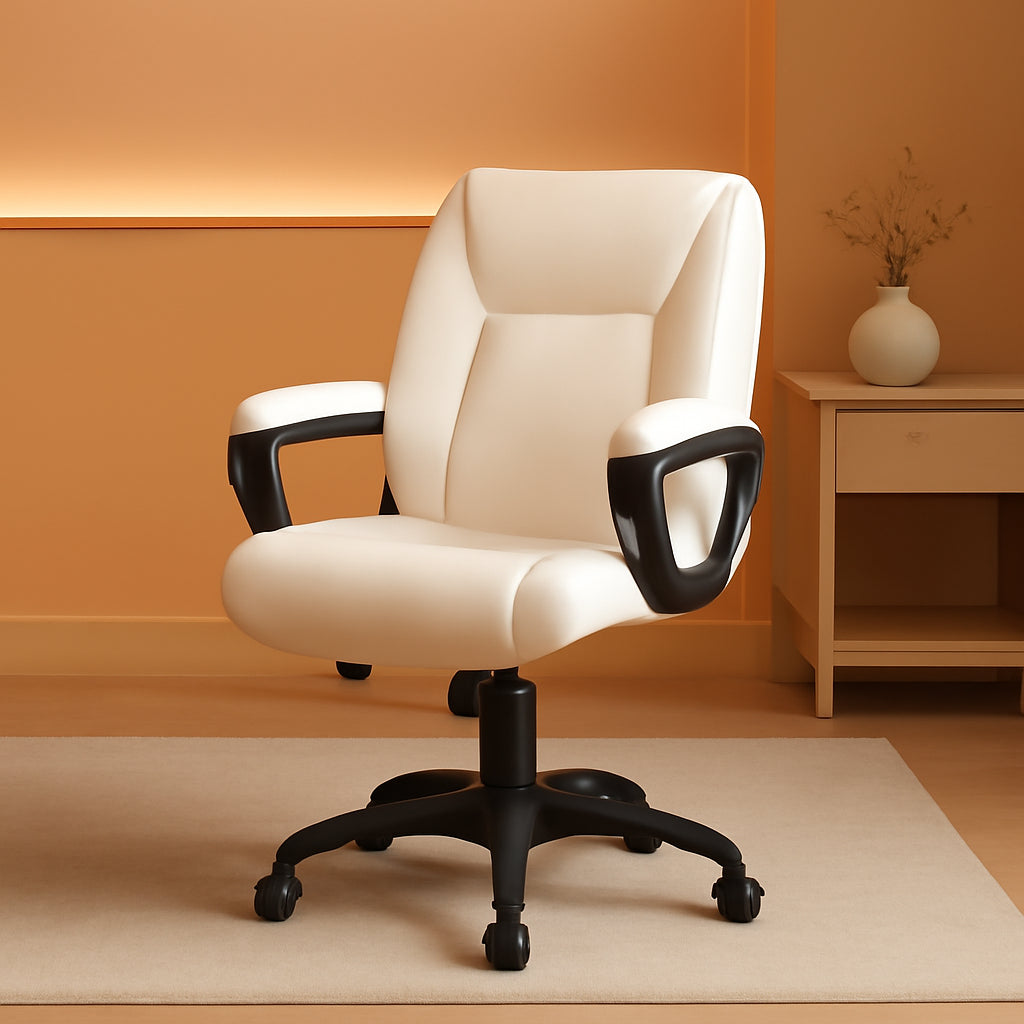 Cream Padded Office Chair Armrests Height Adjustable