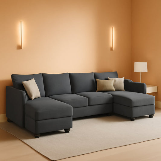 Bluish Grey U Shaped Sectional Sofa With Modular Storage ShipItFurniture