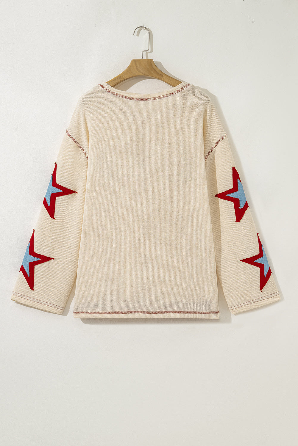 USA Patchwork Exposed Seam Long Sleeve Top Threaded Pear