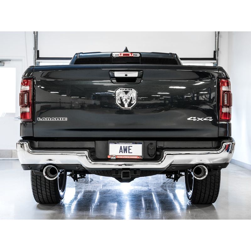AWE Tuning 19-21 RAM 1500 5.7L (w/Cutouts) 0FG Dual Rear Exit Cat-Back Exhaust - Chrome Silver Tips NP Motorsports