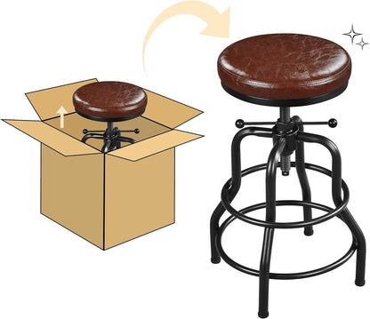 Industrial Bar Stool Adjustable Brown Counter Height ShipItFurniture