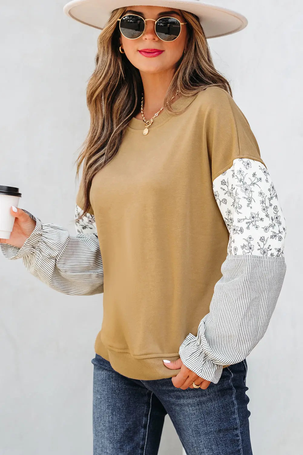 Beazita Patchwork Ruffled Sleeve Sweatshirt