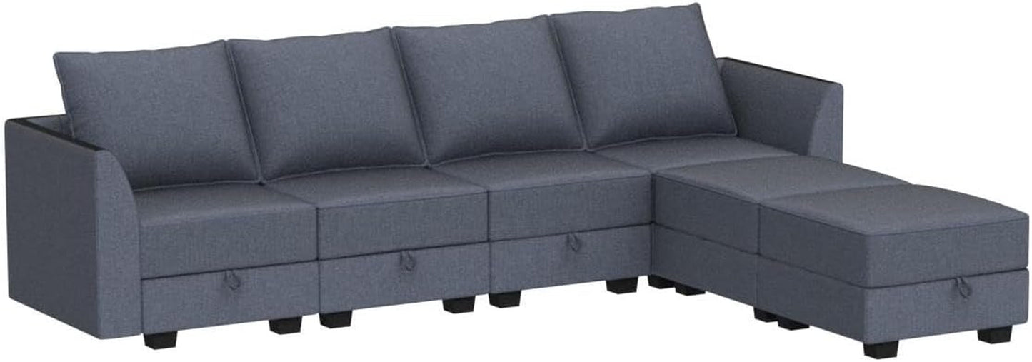 Modular U Shaped Sectional Sofa Bluish Grey With Storage ShipItFurniture