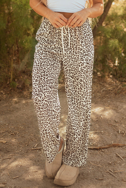 Mabel Leopard Drawstring Elastic Waistband Loose Pants