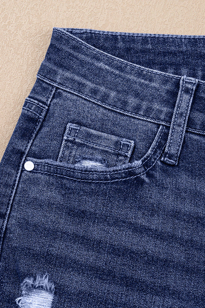 Jacy Cuffs Distressed Straight High Waist Jeans