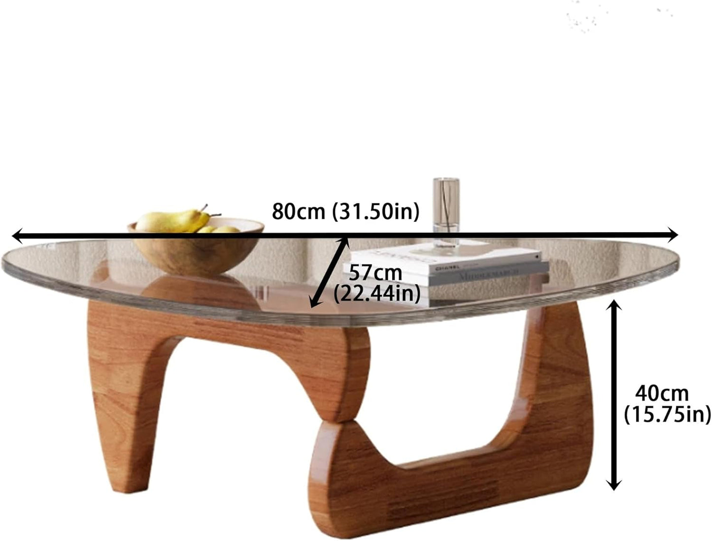 Walnut Clear Glass Oval Coffee Table Diameter 32.68 Inch ShipItFurniture