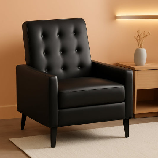 Ezra Pushback Recliner Black LeatherSoft Upholstery ShipItFurniture