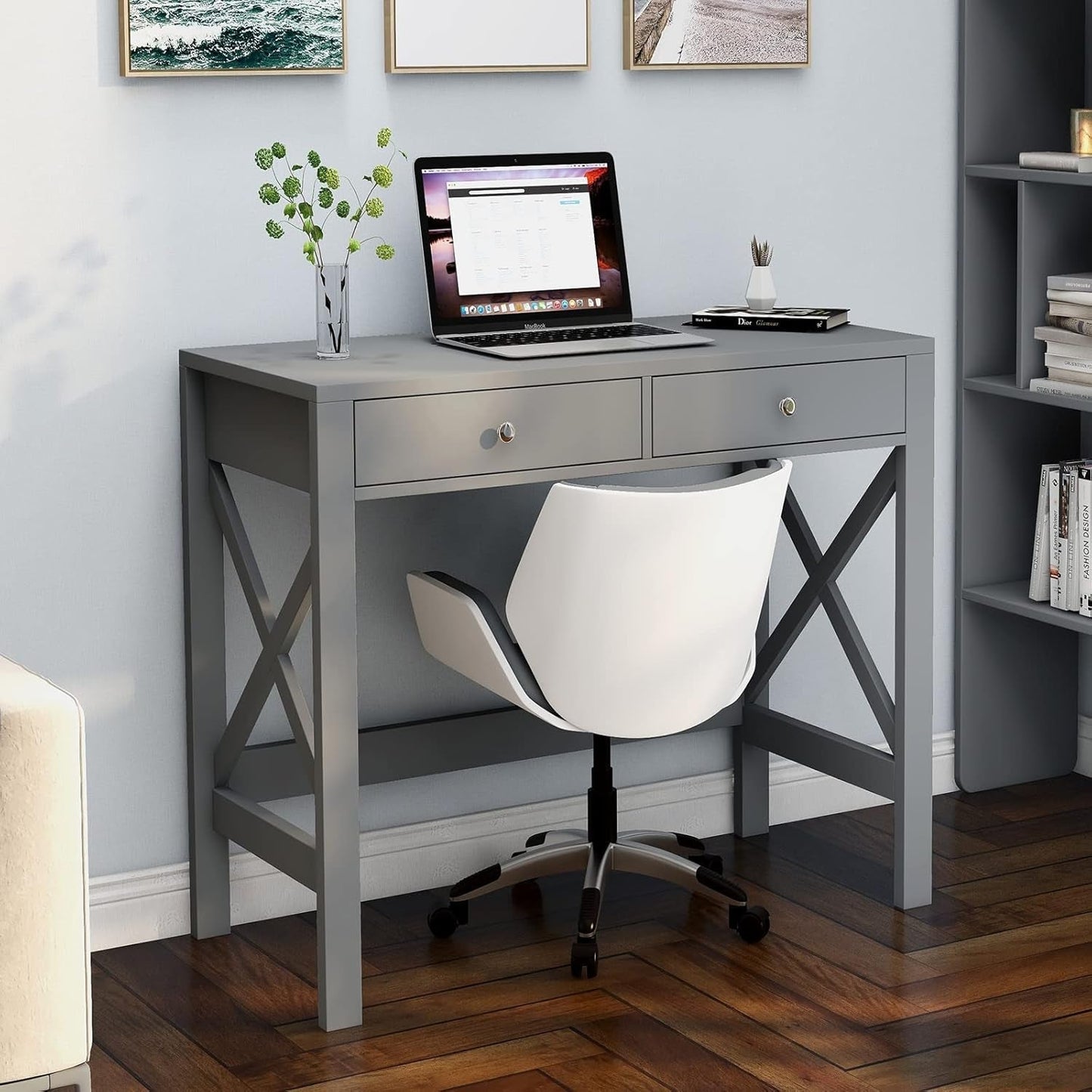 Home Office Desk Grey With Two Drawers Computer Table ShipItFurniture