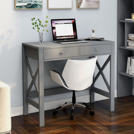 Home Office Desk Grey With Two Drawers Computer Table ShipItFurniture