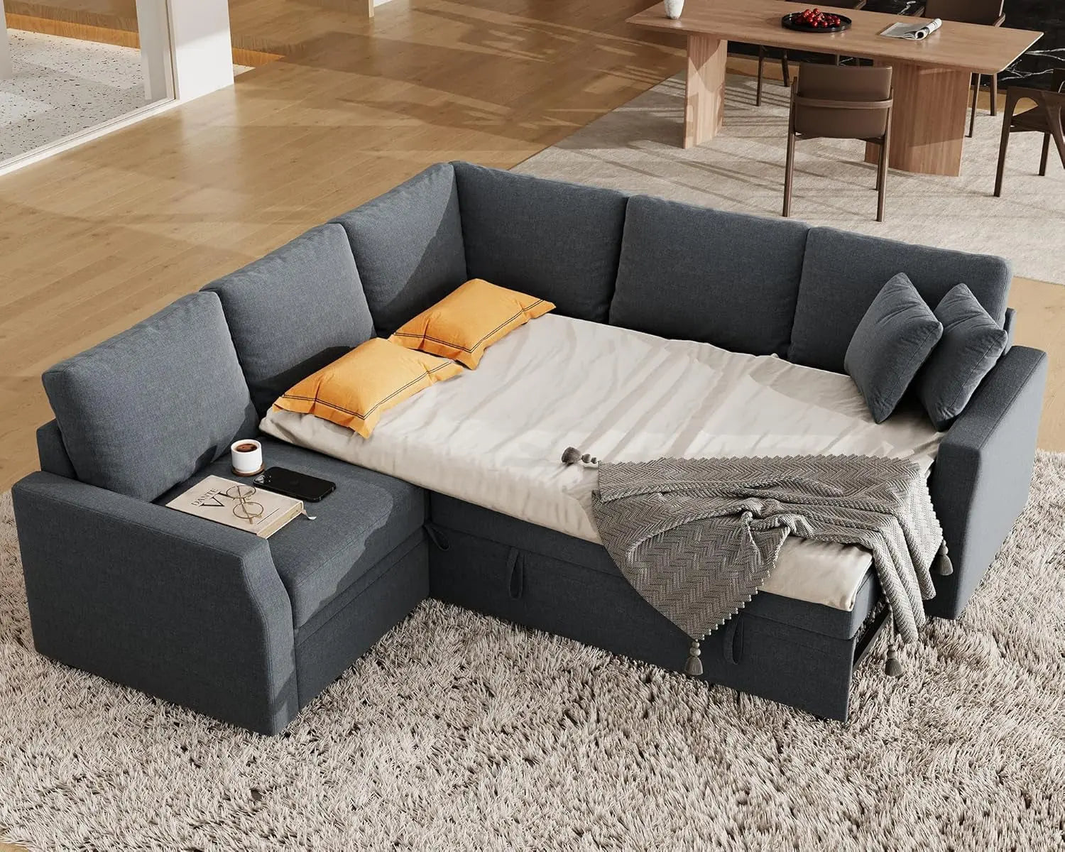 Oversized L Shaped Sleeper Sectional Sofa With Storage ShipItFurniture
