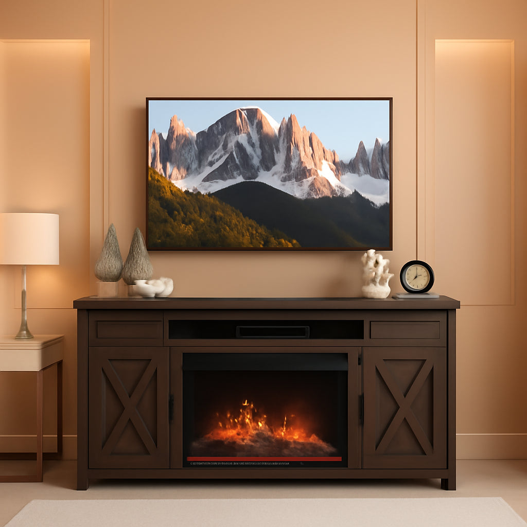 65 Inch Electric Fireplace TV Stand Modern Farmhouse Design