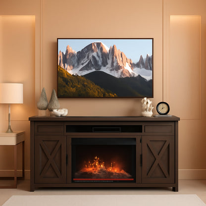65 Inch Electric Fireplace TV Stand Modern Farmhouse Design