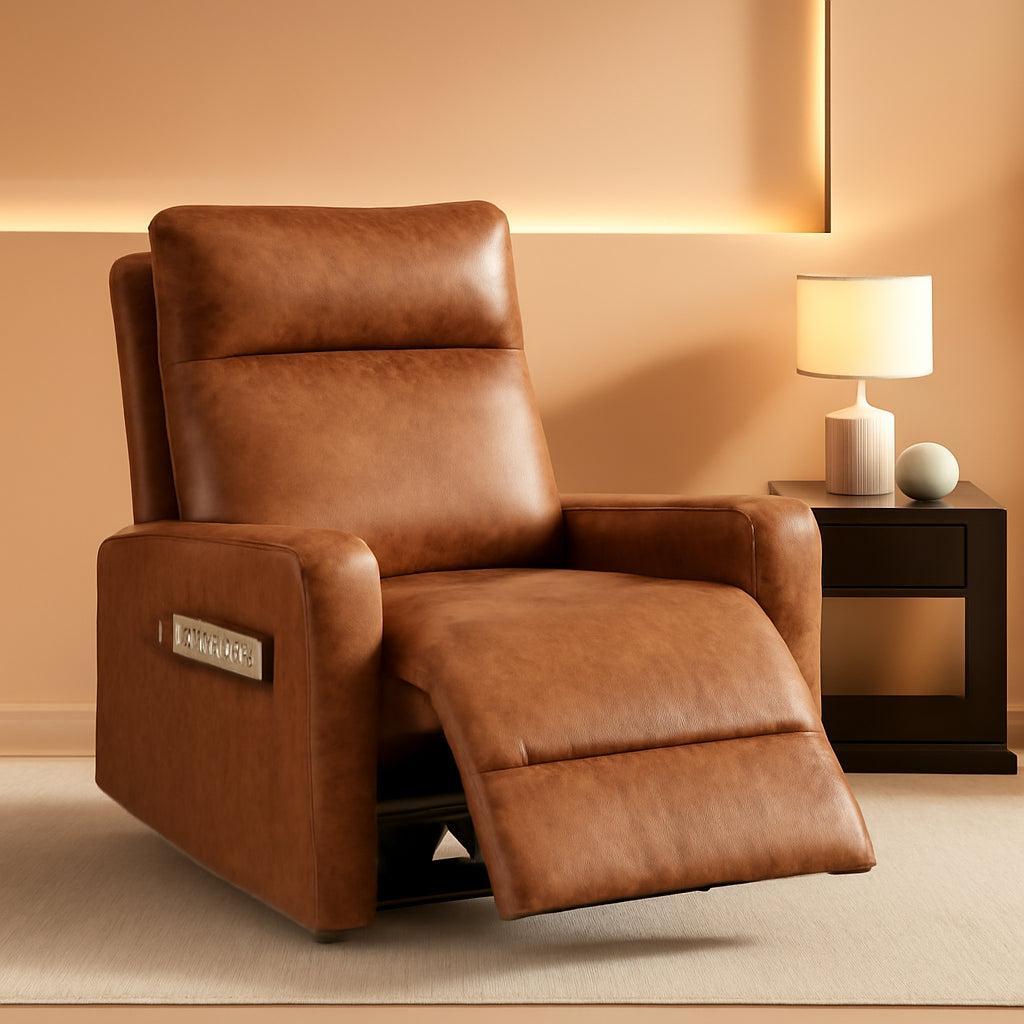 Oversized Brown Leather Recliner With Phone Holder ShipItFurniture