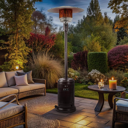 46,000 BTU Outdoor Propane Patio Heater with Wheels, Commercial & Residential, Havana Bronze, 32.1 X 32.1 X 91.3 Inches (Lxwxh) ShipItFurniture