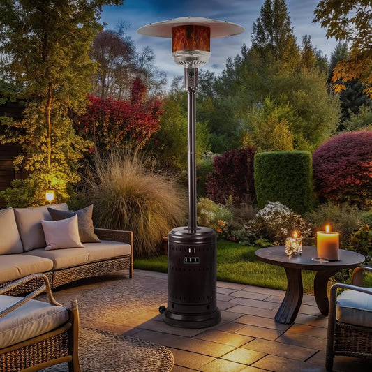 46,000 BTU Outdoor Propane Patio Heater with Wheels, Commercial & Residential, Havana Bronze, 32.1 X 32.1 X 91.3 Inches (Lxwxh) ShipItFurniture