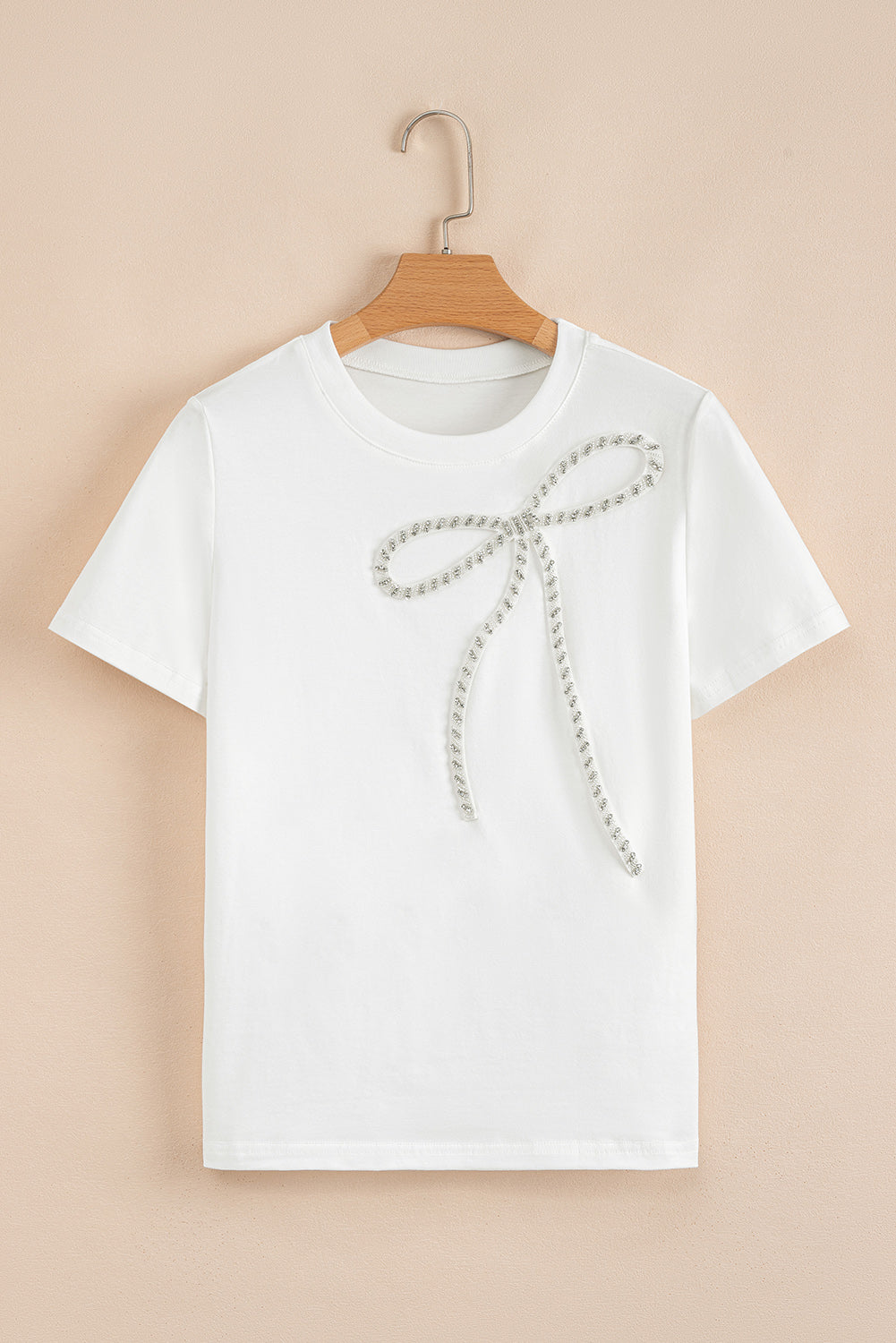 Nora Bow Embellished Round Neck Top Threaded Pear