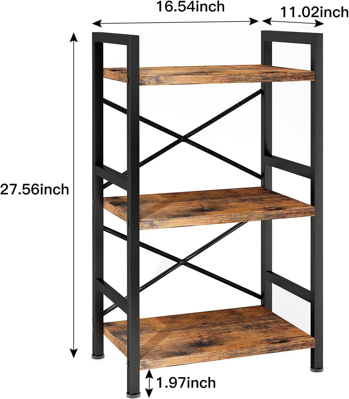 Rustic Brown 3 Tier Metal Bookshelf For Living Room ShipItFurniture