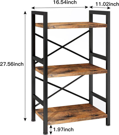 Rustic Brown 3 Tier Metal Bookshelf For Living Room ShipItFurniture