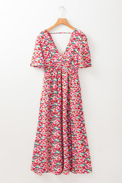 Haley Floral Cutout Back Split Maxi Dress