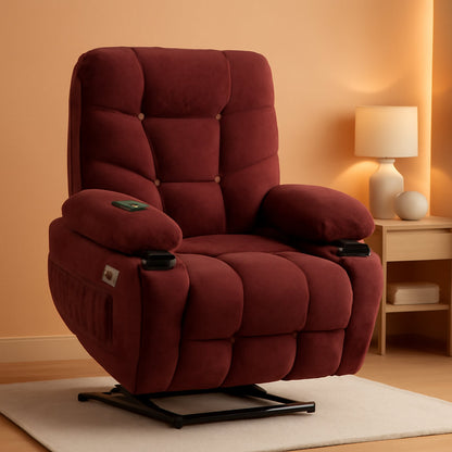 Power Lift Recliner Chair With Extended Footrest Burgundy ShipItFurniture