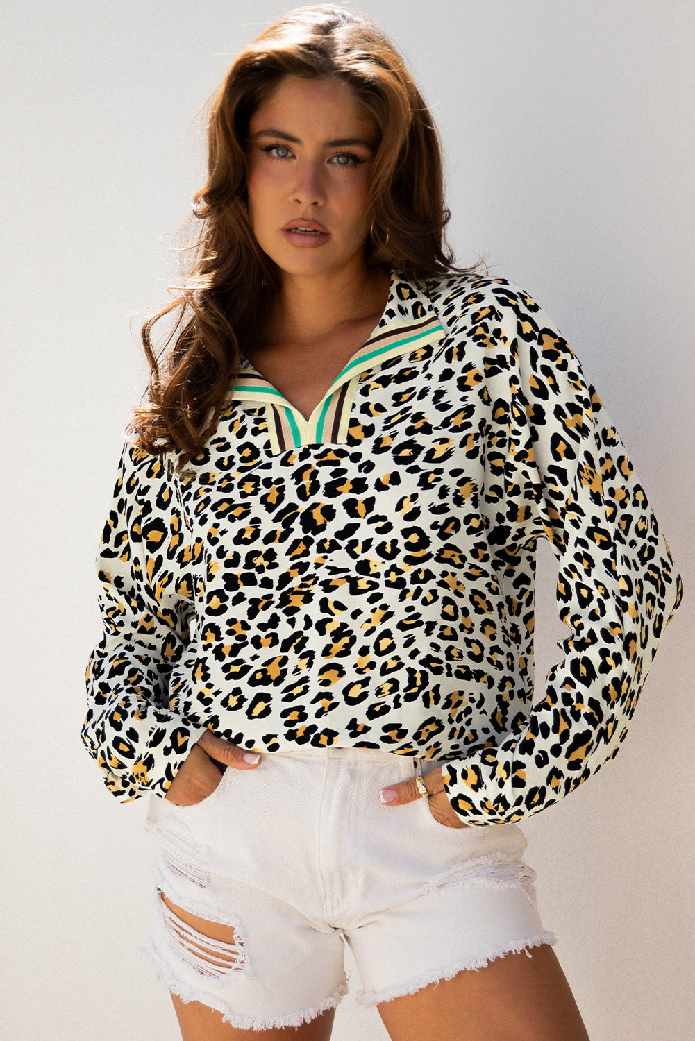 Laurel Leopard V Neck Blouse