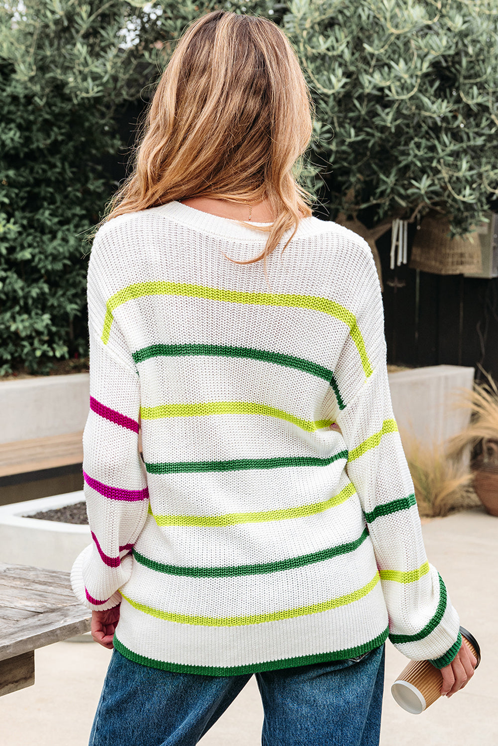 Emerson Colorful Striped Crew Neck Sweater Threaded Pear