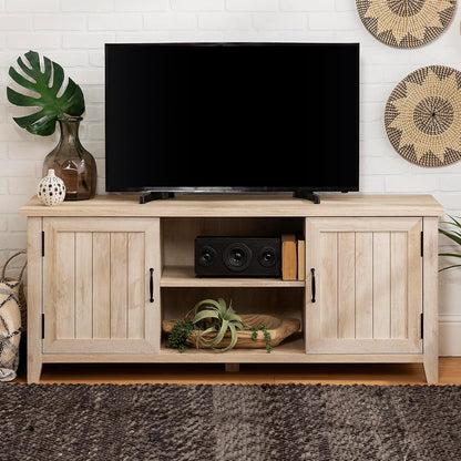 Buren 58 Inch White Oak Grooved Door TV Stand 65 Inch TV