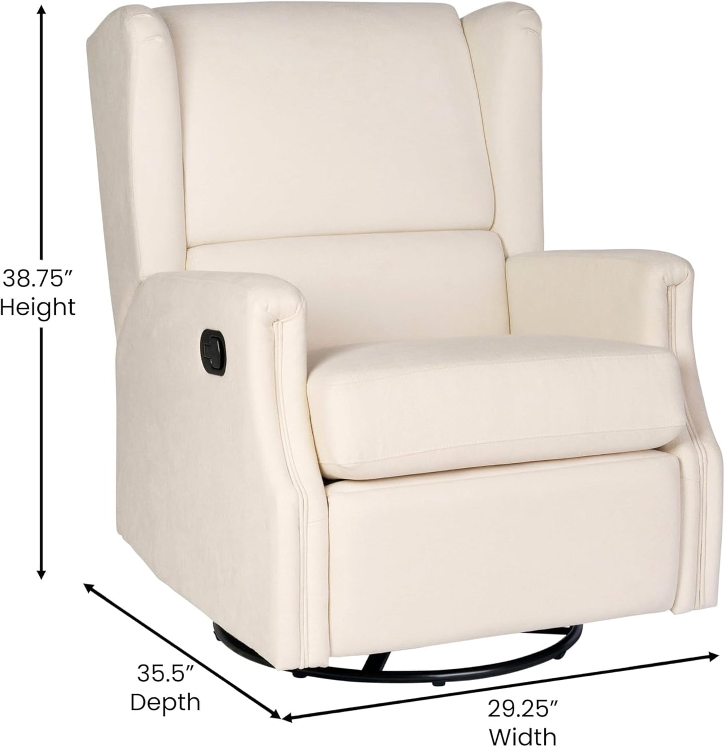 Omma Swivel Glider Rocking Recliner Cream Upholstered 3In1 ShipItFurniture