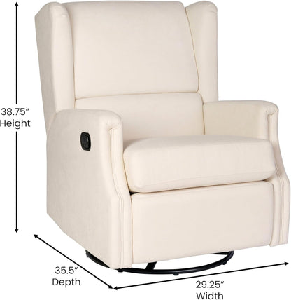 Omma Swivel Glider Rocking Recliner Cream Upholstered 3In1 ShipItFurniture