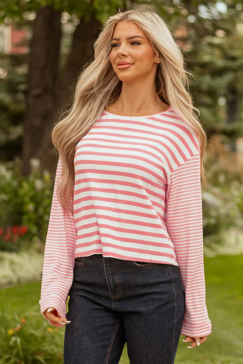 Lilly Textured Contrast Dropped Long Sleeve Top