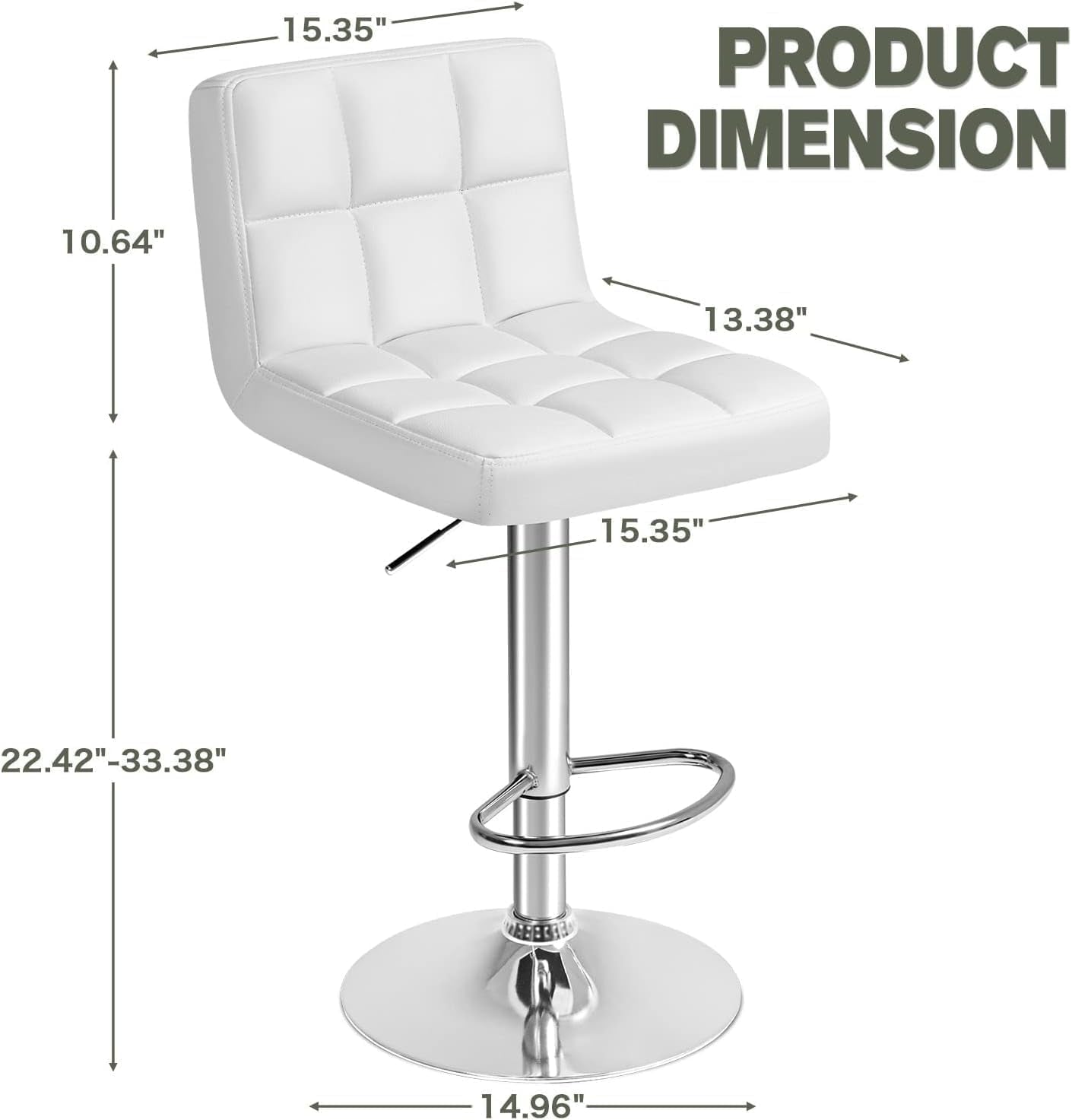 Bar Stools Modern Pu Leather Swivel Adjustable Hydraulic Bar Stool Square Counter Height Stool Set of 2 (White) ShipItFurniture