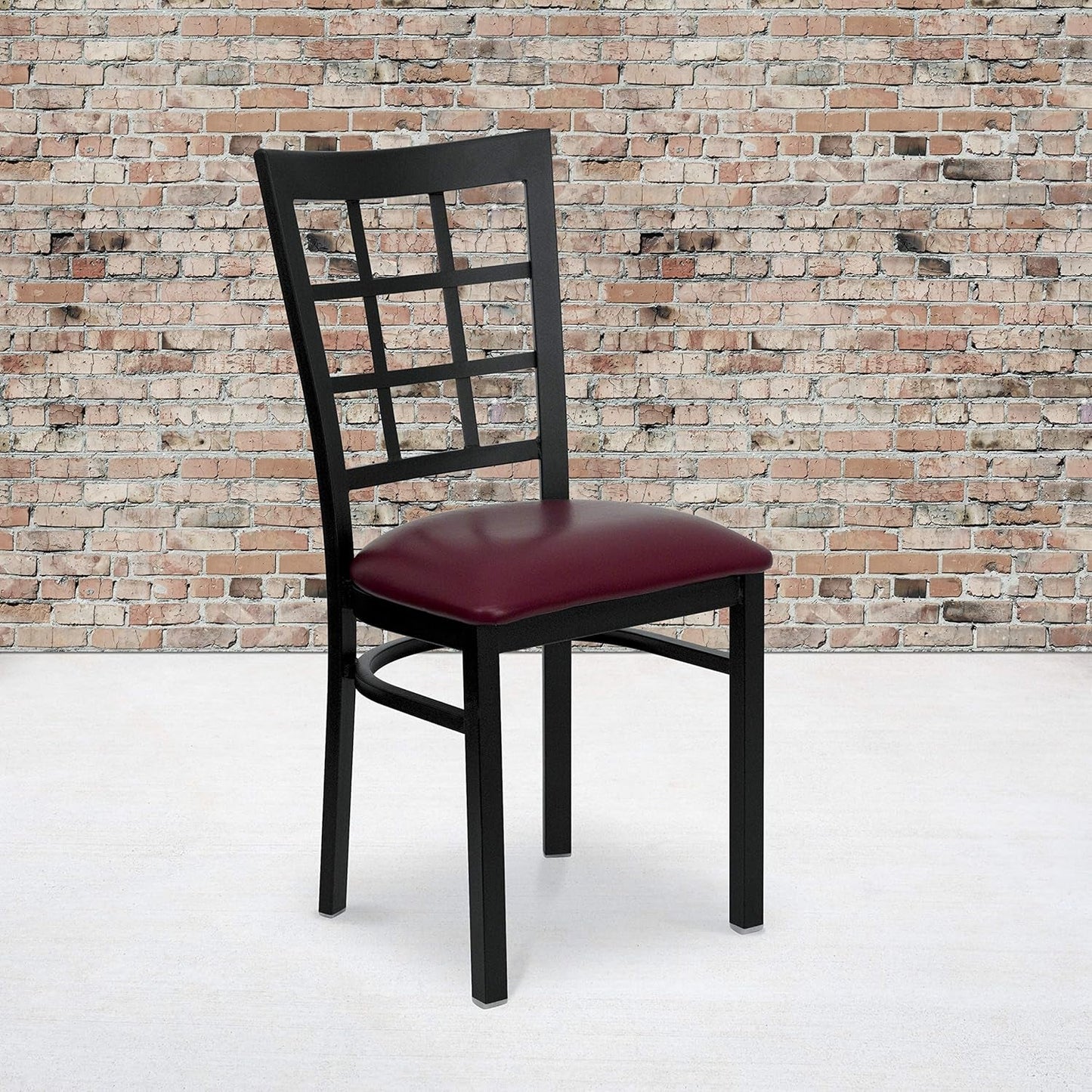 Hercules Window Back Metal Dining Chair Burgundy Vinyl Seat ShipItFurniture