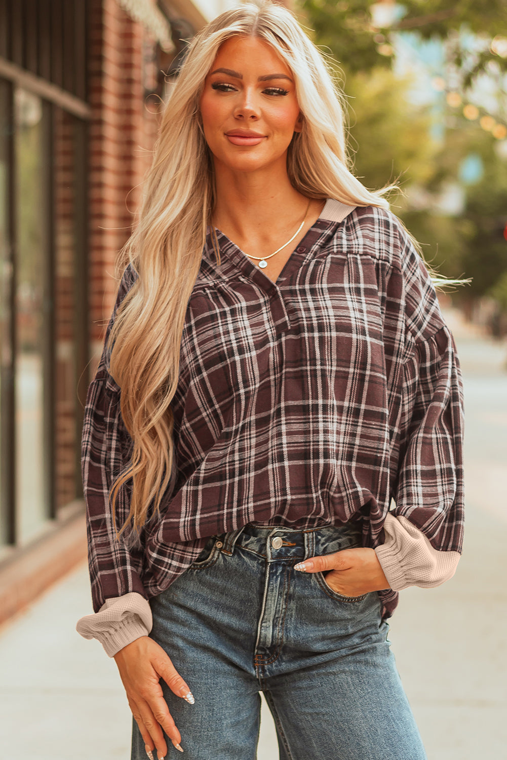 Lauren Plaid Patchwork Long Sleeve Hooded Top